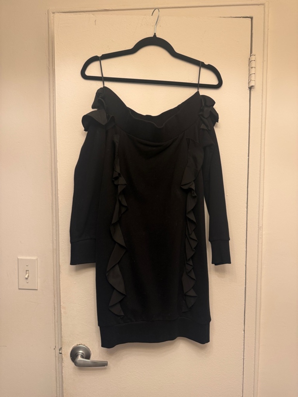 Pinko Black Off-Shoulder Ruffle Dress
